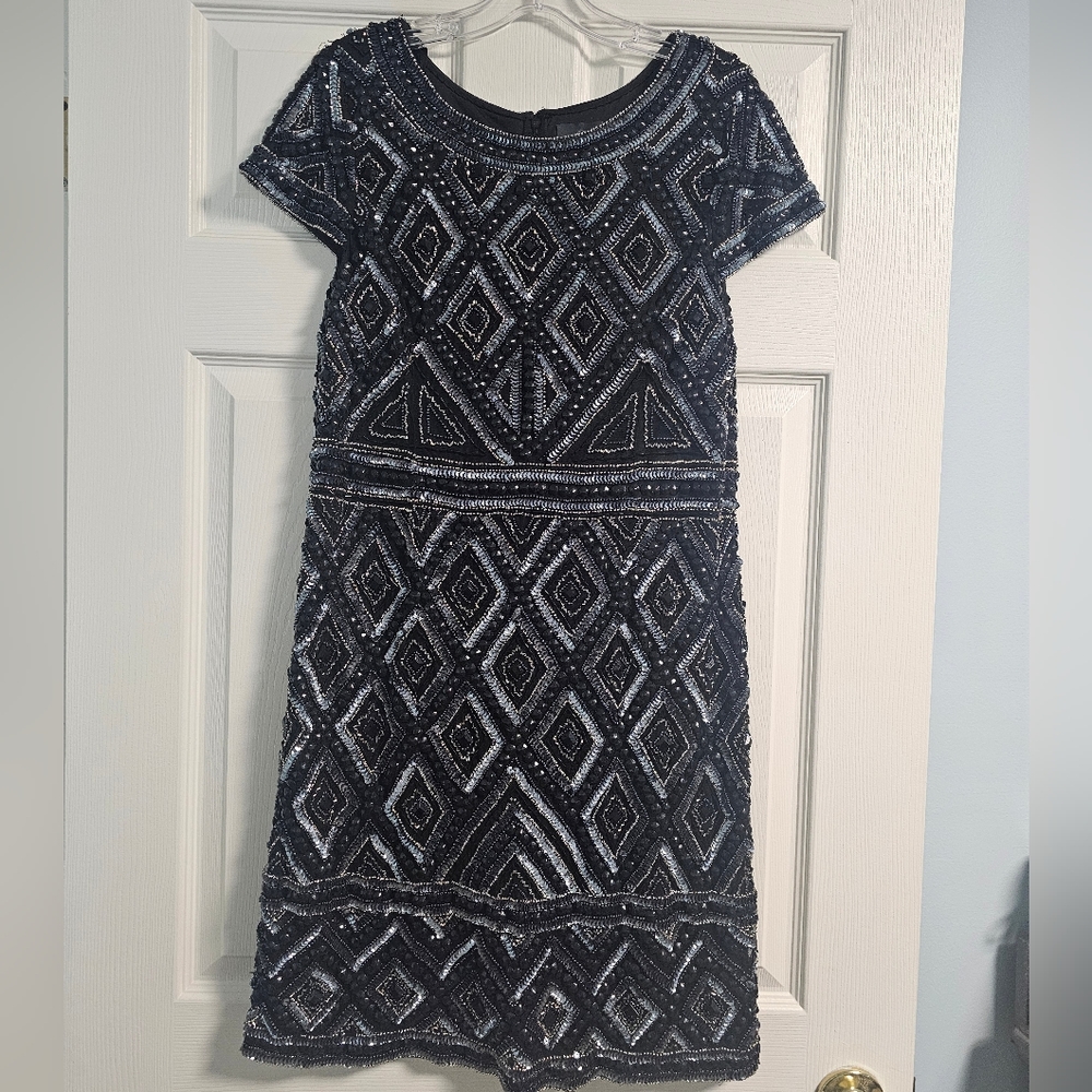 Black Sequined Round Neck Cocktail Dress by adrianna papell